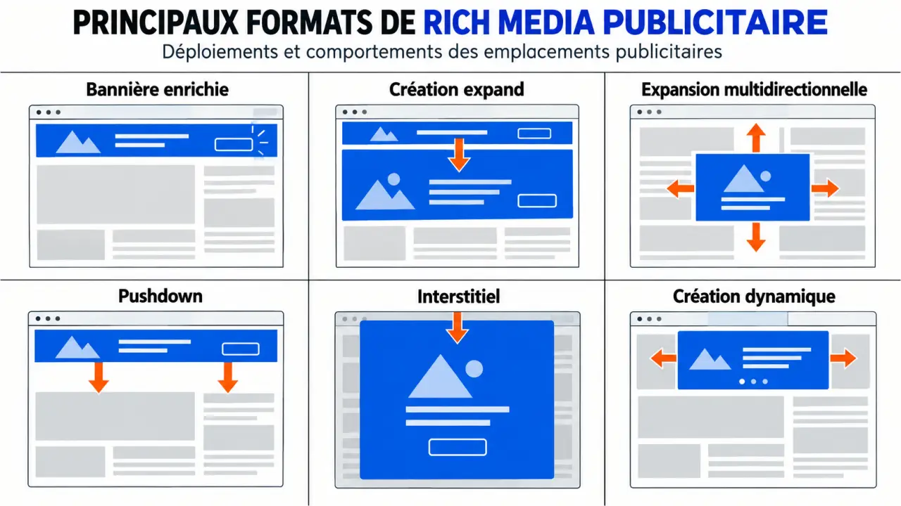Infographie comparative des formats de rich media publicitaire et de leurs modes d’expansion