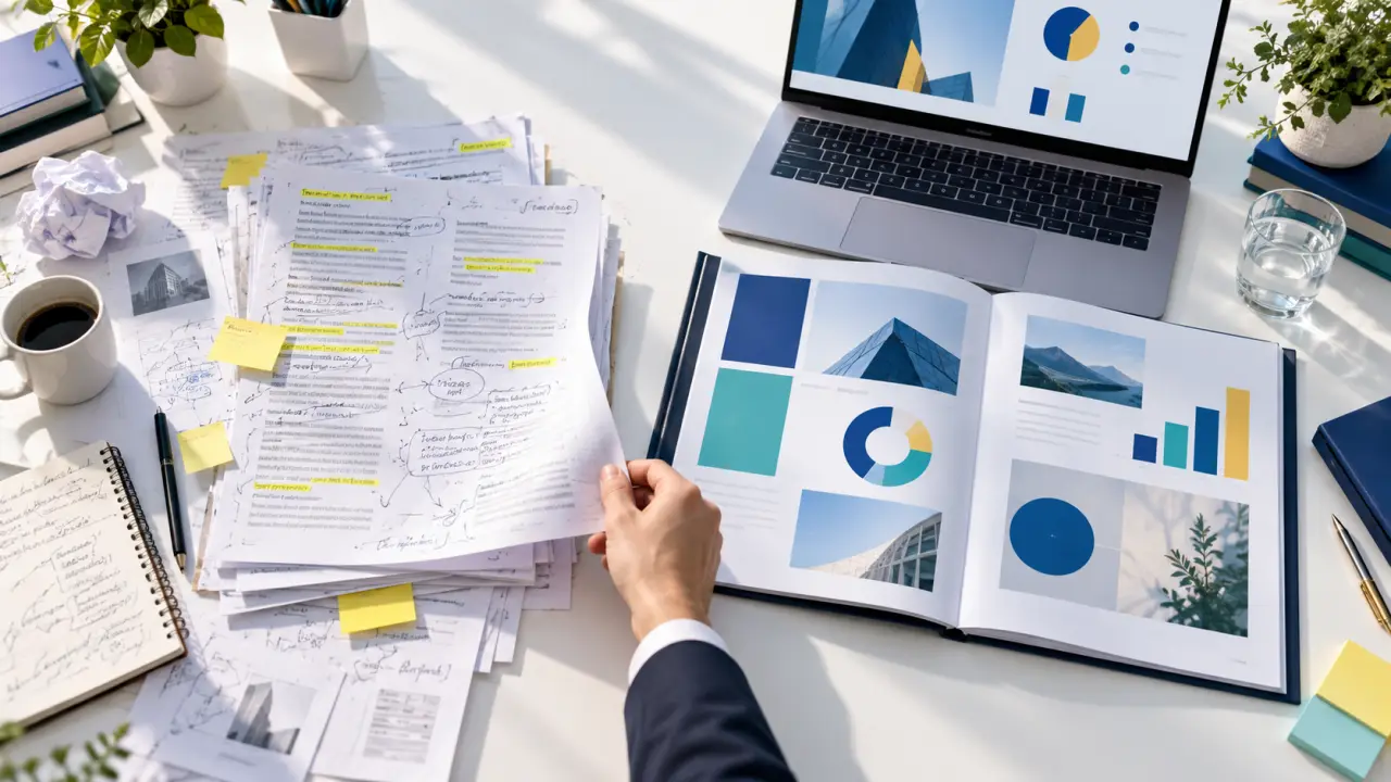 Équipe marketing travaillant sur un dossier de réponse à appel d'offres