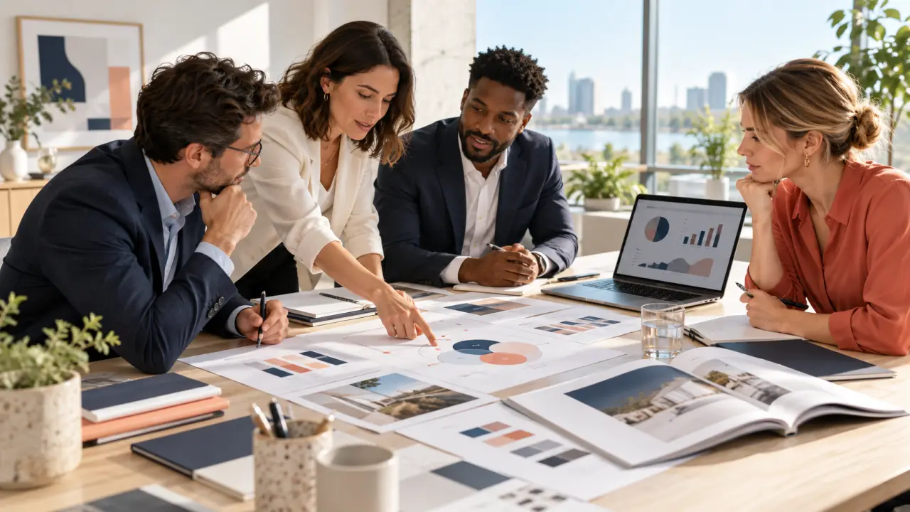 Équipe marketing préparant un dossier de réponse à un appel d’offres B2B