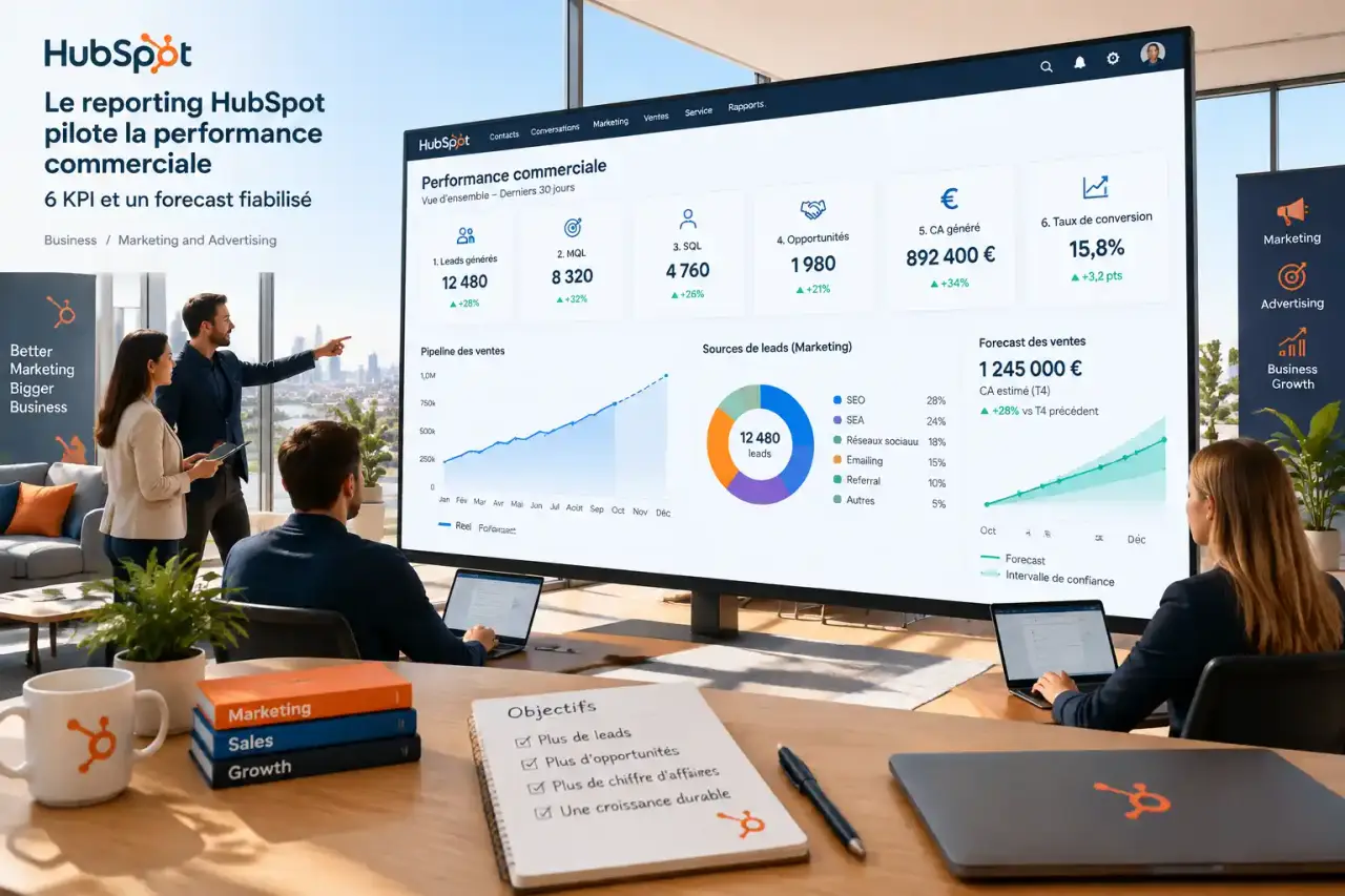 Le reporting HubSpot pilote la performance commerciale, avec 6 KPI et un forecast fiabilisé